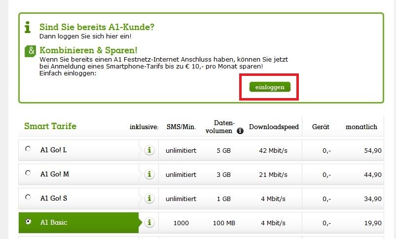 Online-Anmeldung Kombinieren & Sparen. Wie? | A1 Community