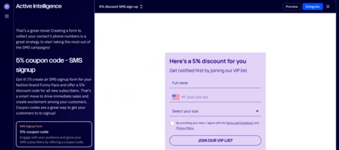 Type in a prompt in Active Intelligence to create a form conversationally- no code required. 