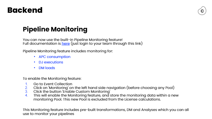 Pipeline Monitoring summary