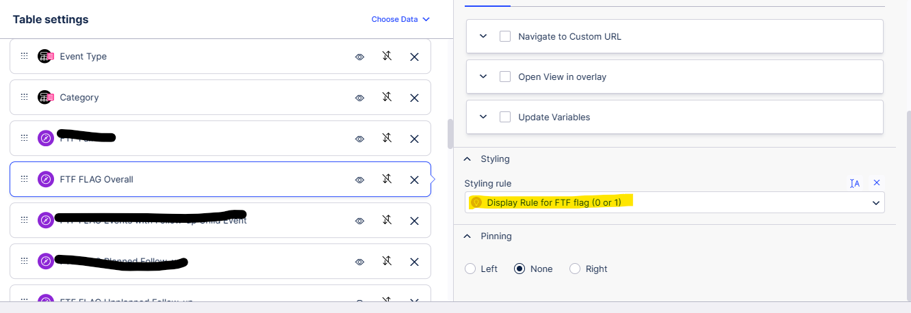 Add styling rule to table column