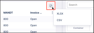 The Allow exporting from table option settings.