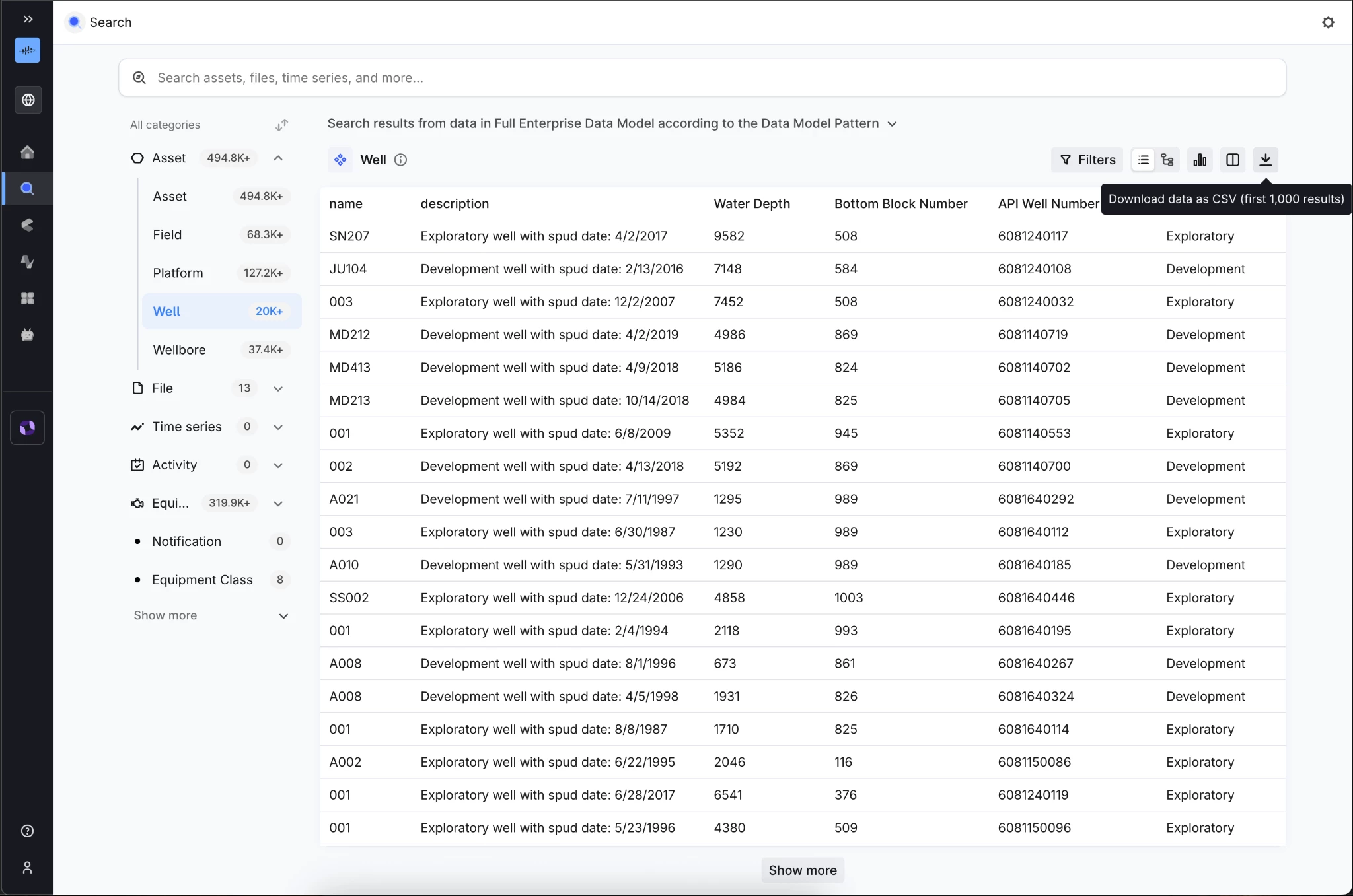 Search — Download Instances as CSV with column configuration