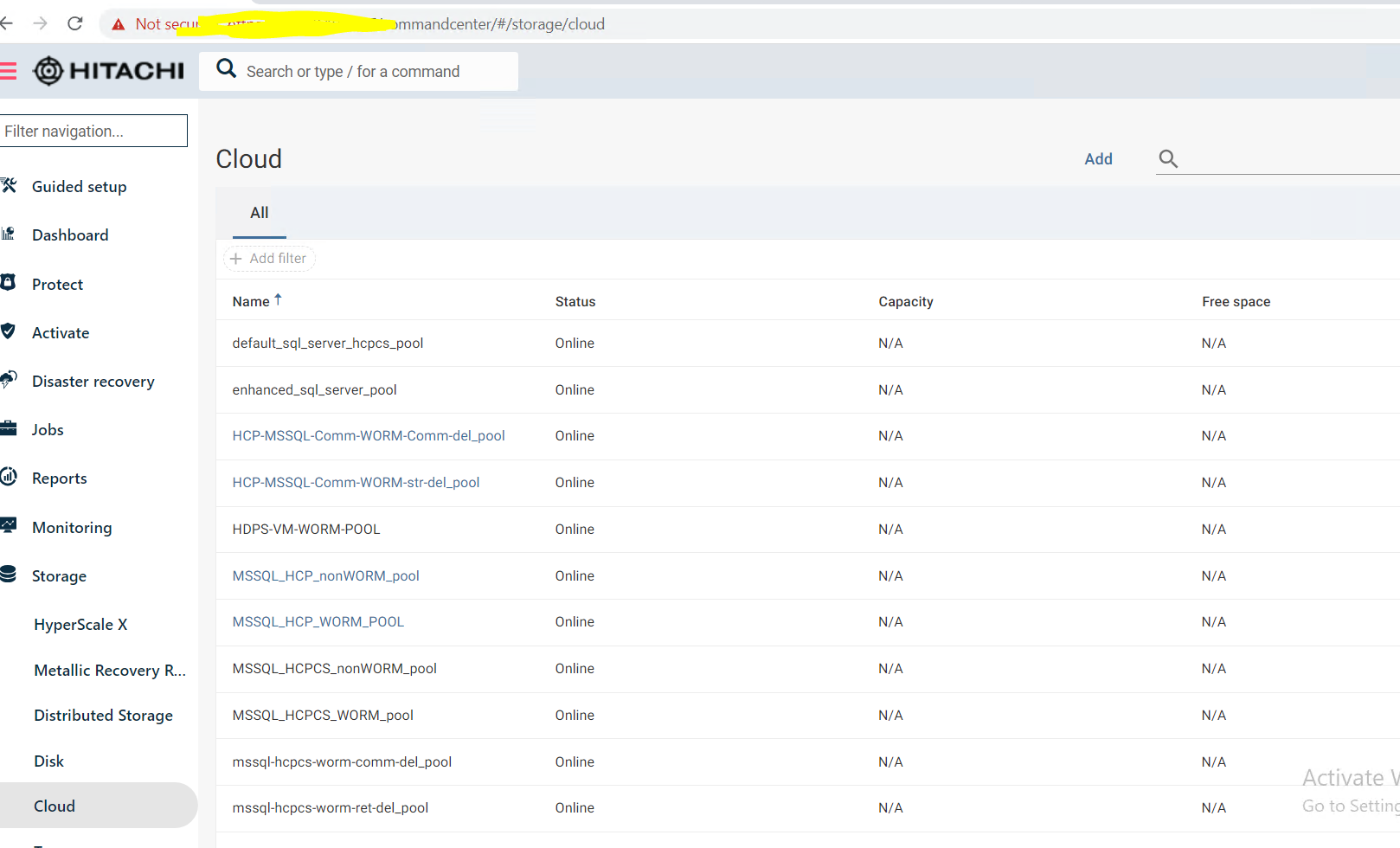 WORM setup issue for Hitachi Content Platform (HS3) and Hitachi