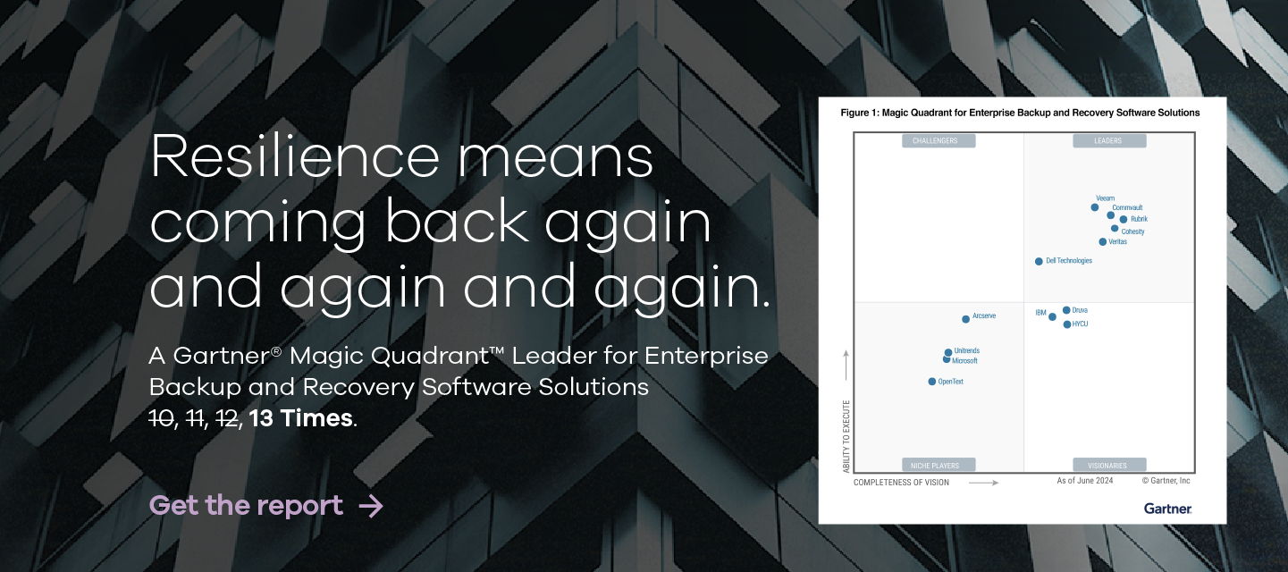 13 times a Gartner® Magic Quadrant™ Leader for Enterprise Backup and Recovery Software Solutions