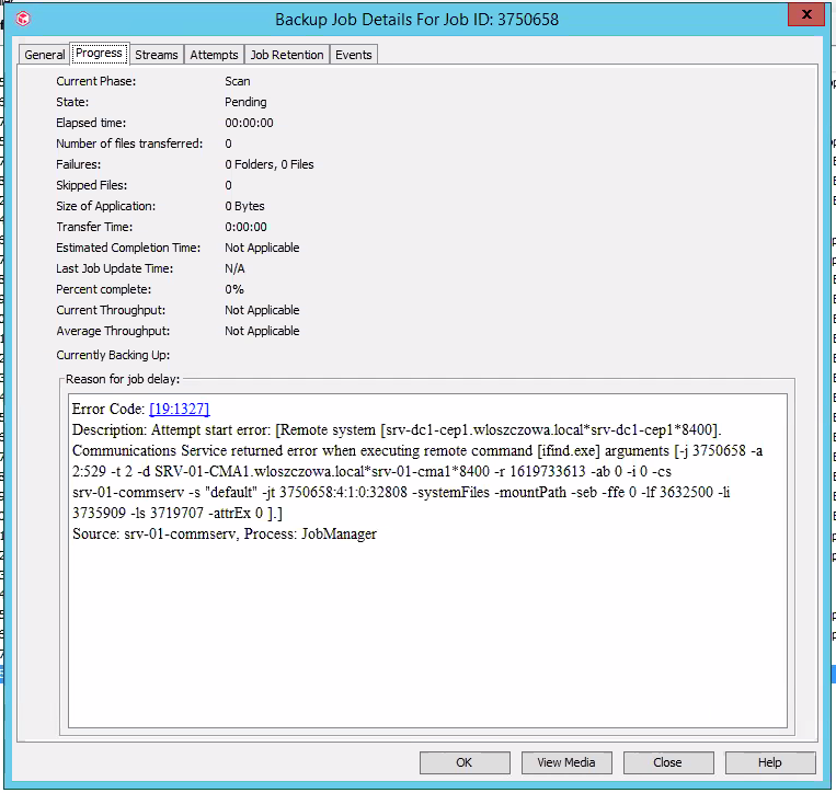 Error Code 19:1327 Communication Service Returned Error When Executin  Remote Command [Ifind.Exe] Arguments | Community