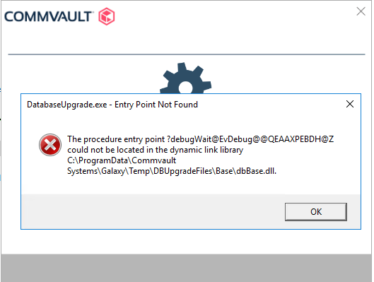 commvault-upgrade-failed-databaseupgrade-exe-entry-point-not-found