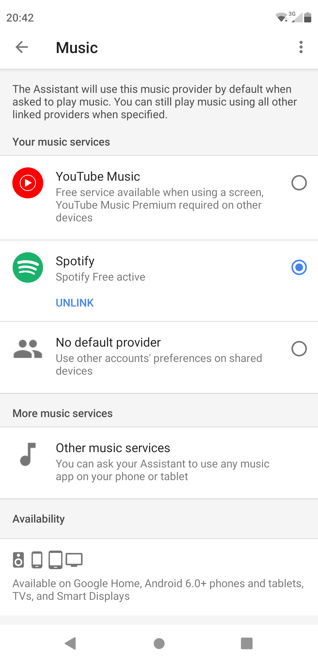 music service in Google Home 