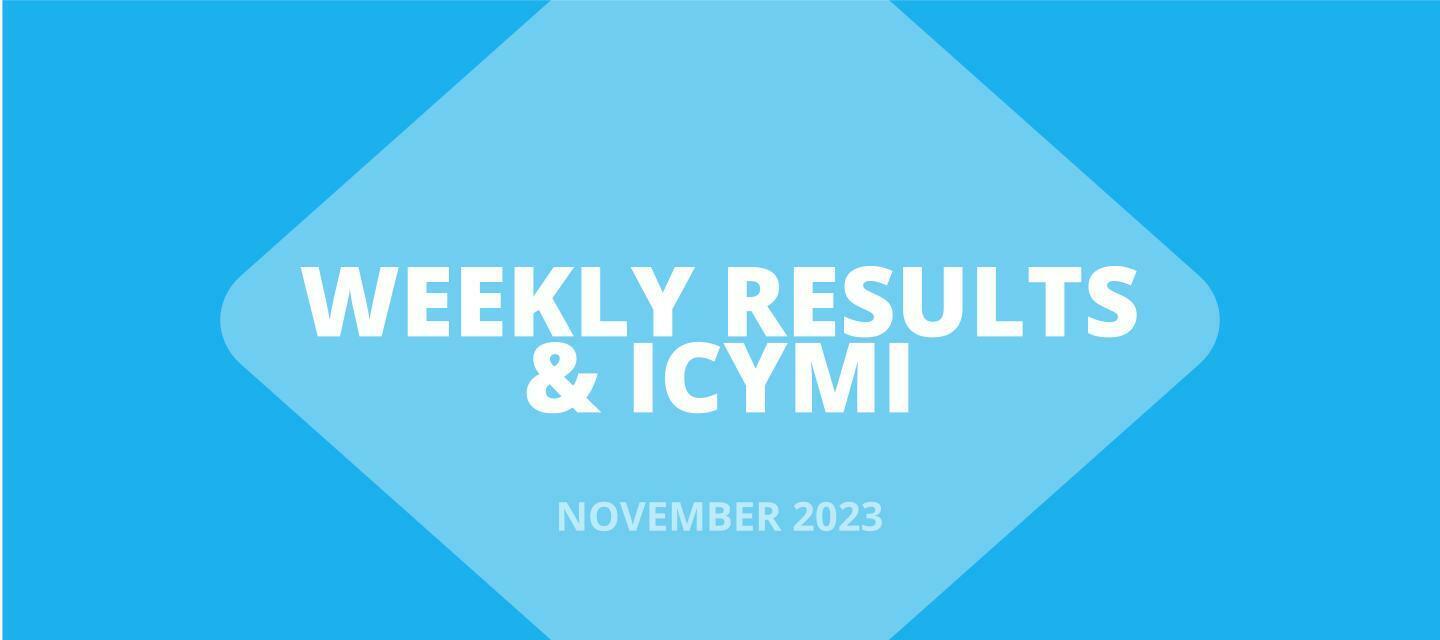 OCT 30 - NOV 3: 🏆 Results + 📌 ICYMI