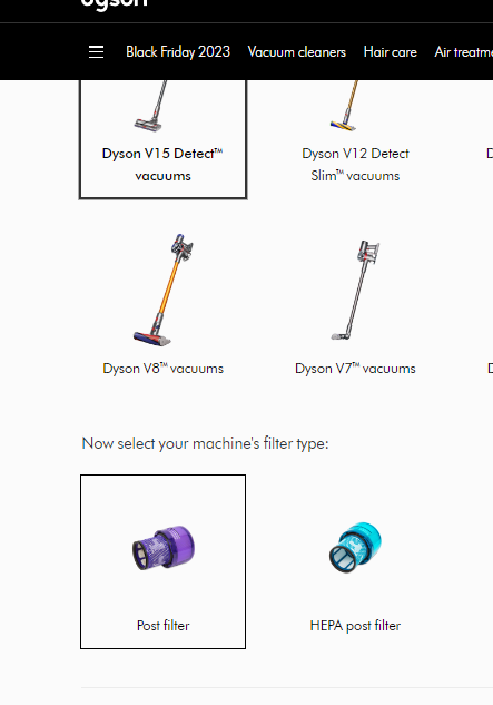 Dyson V15 Detect Absolute - Filter options