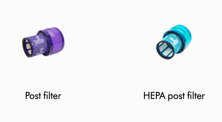 What is the difference between purple and blue post HEPA filters for V15?