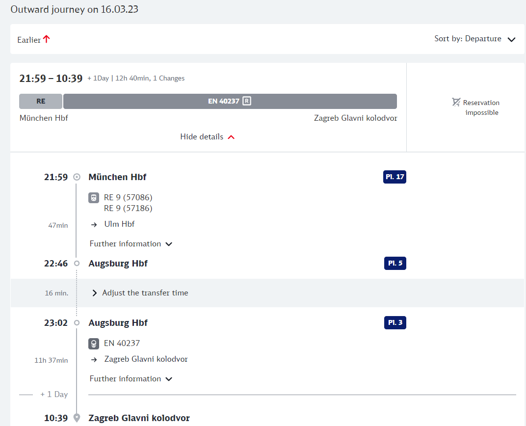 Munich - Zagreb sleeper - OBB recommended inferior option - can I do ...