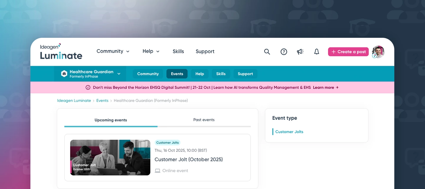 Screenshot of the Events tab