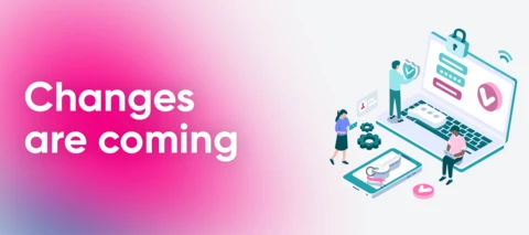 Image with the caption "changes are coming" alongside a concepual graphic of a key being used to log into a laptiop