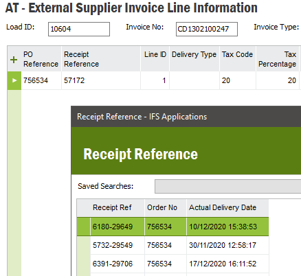 Receipt Reference - External Supplier Invoice Line Info | IFS Community