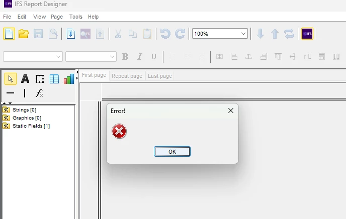 IFS Cloud Report Designer error when creating new report | IFS Community