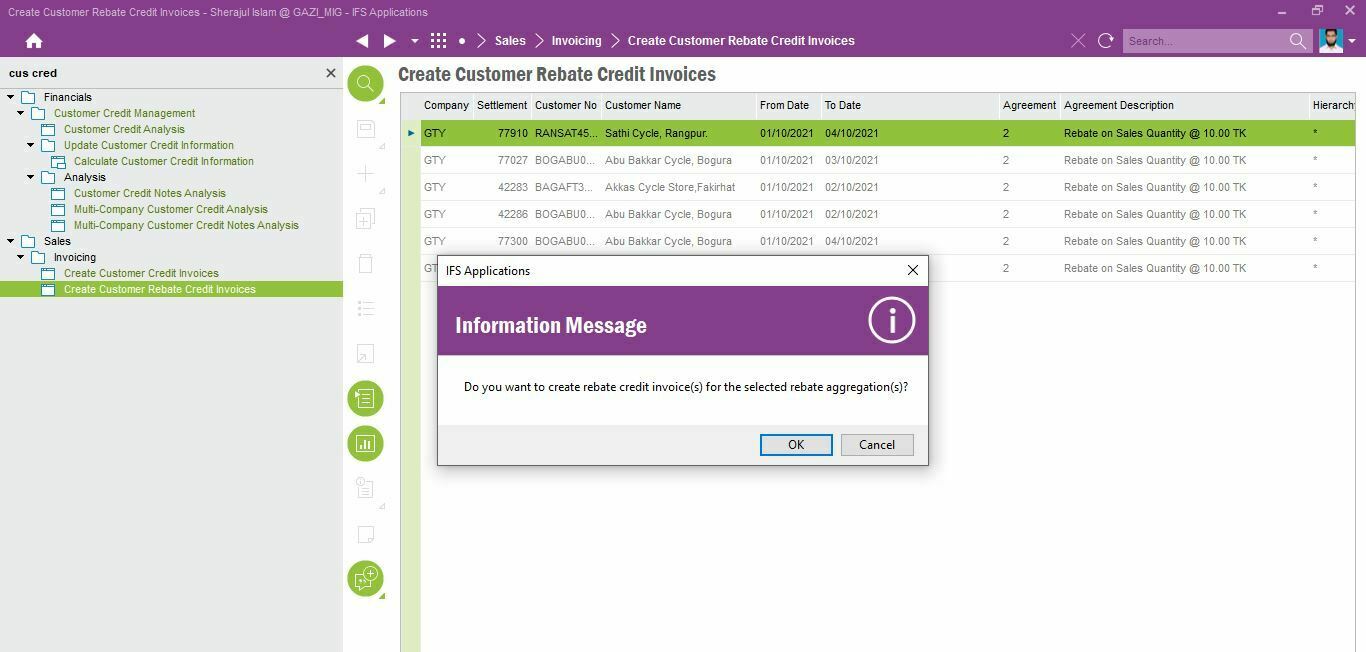 Create Customer Rebate Credit Invoice IFS Community