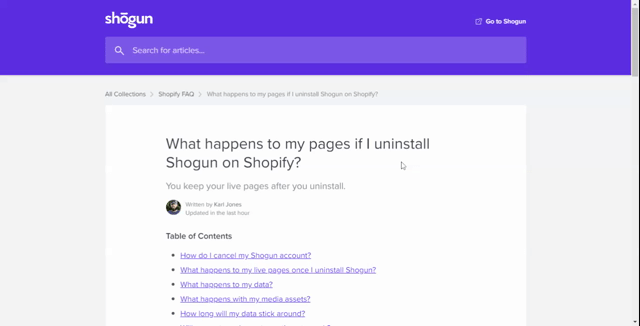 What happens to my pages if I uninstall Shogun on Shopify_ _ Shogun Support Center