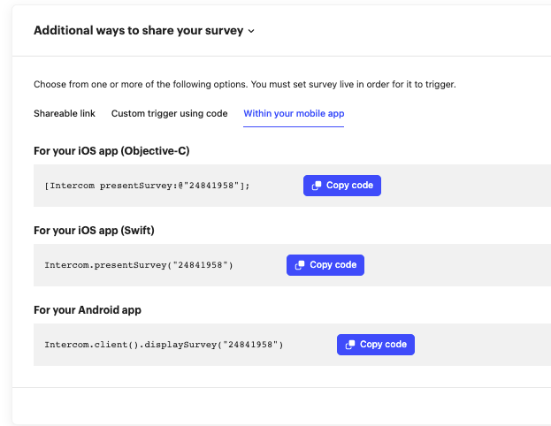 Trigger survey