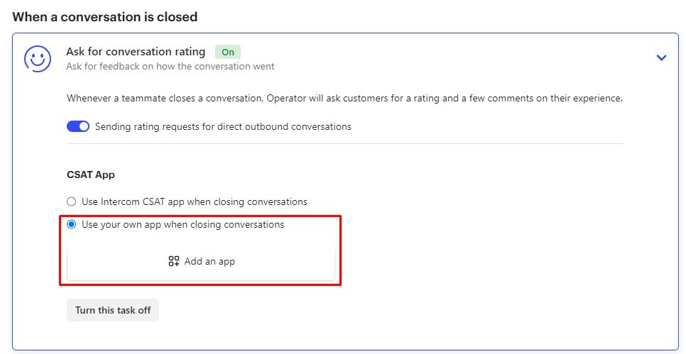 Adding a custom app to conversation ratings