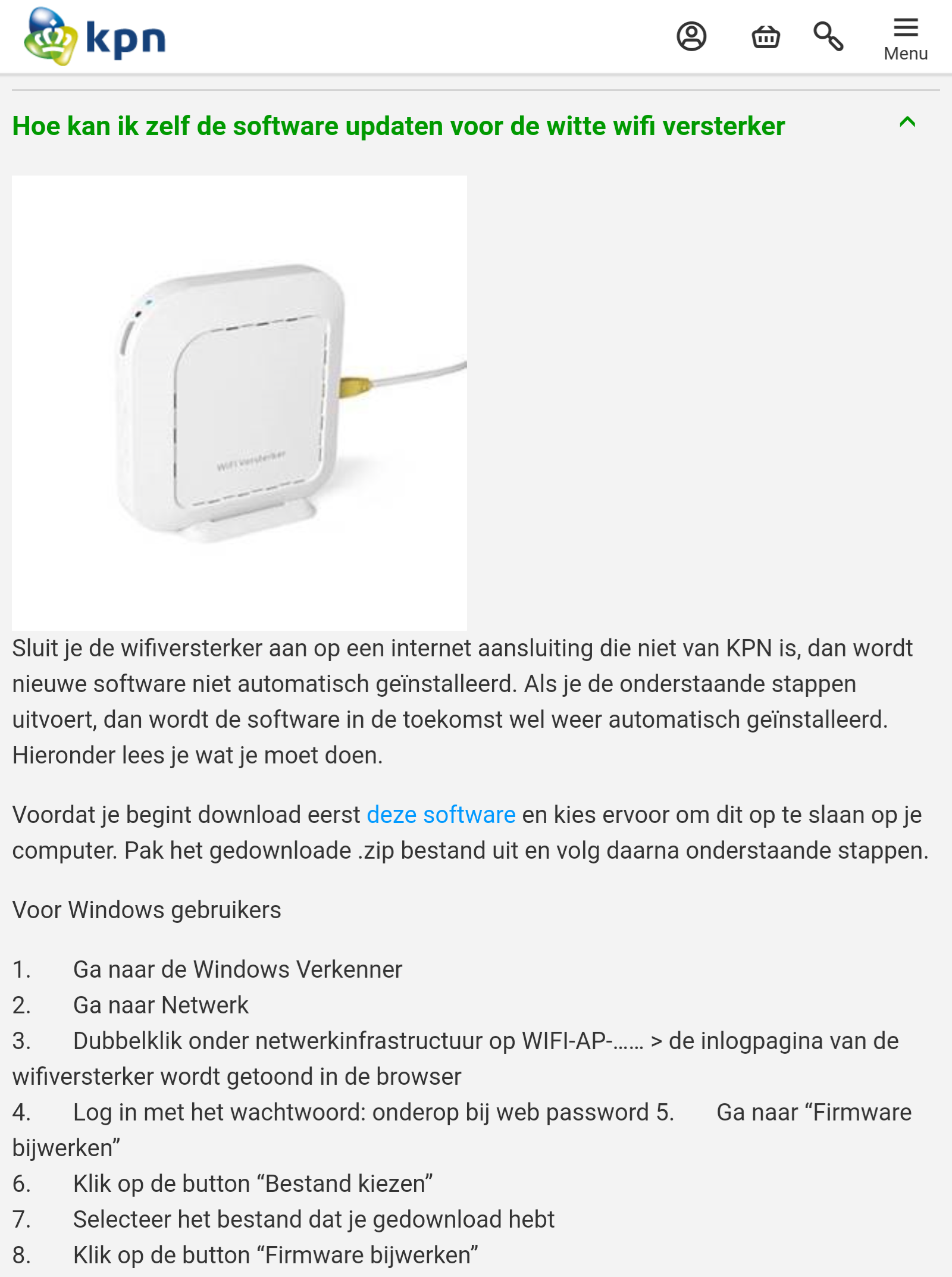 De gasten spiraal persoon Waar kan ik firmware 001.007.86 van de Witte Wifi Versterker downloaden? |  KPN Community