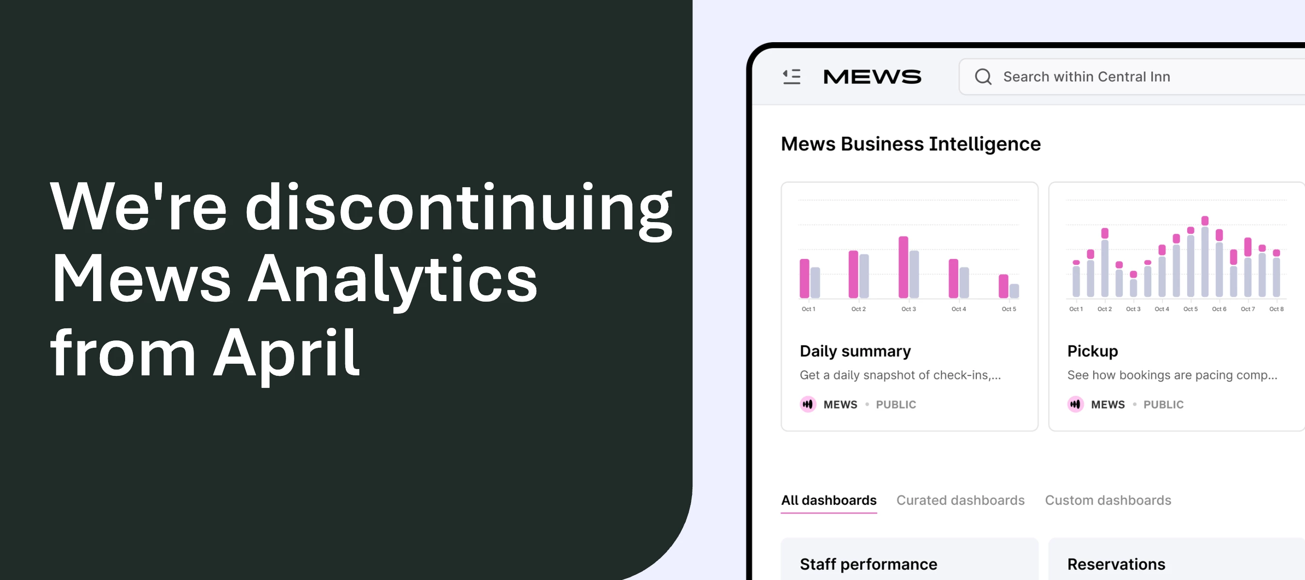 Mews Analytics is being discontinued from April