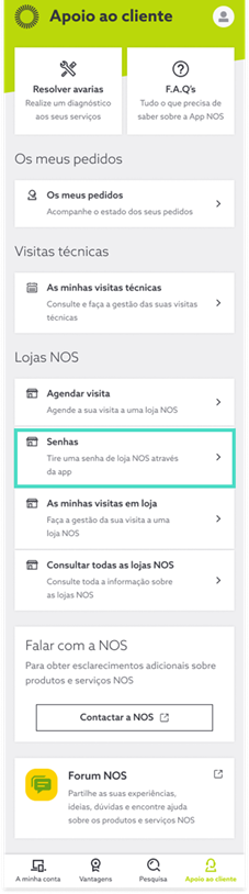 Como tirar uma senha para a Loja NOS na App NOS