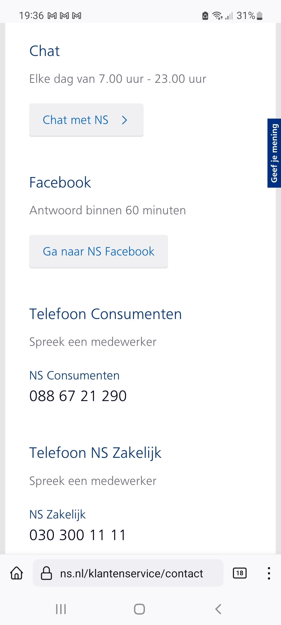 Zakje olie Distributie Wijziging telefoonnummer NS klantenservice | NS Community