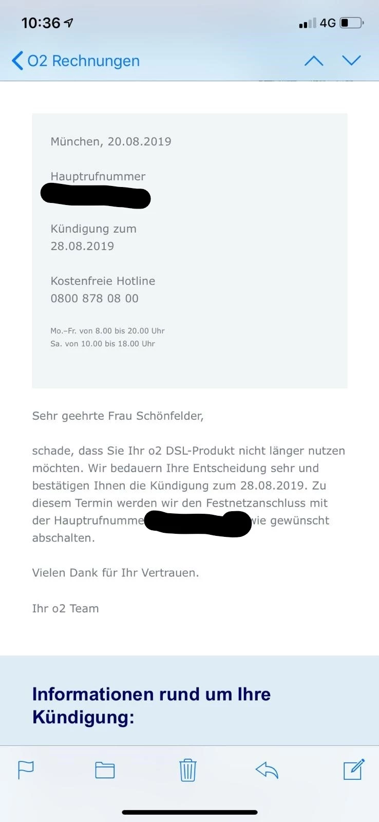 Sonderkündigung bestätigt, trotzdem Gebühr für 10 Monate auf einmal auf der Rechnung O₂ Community
