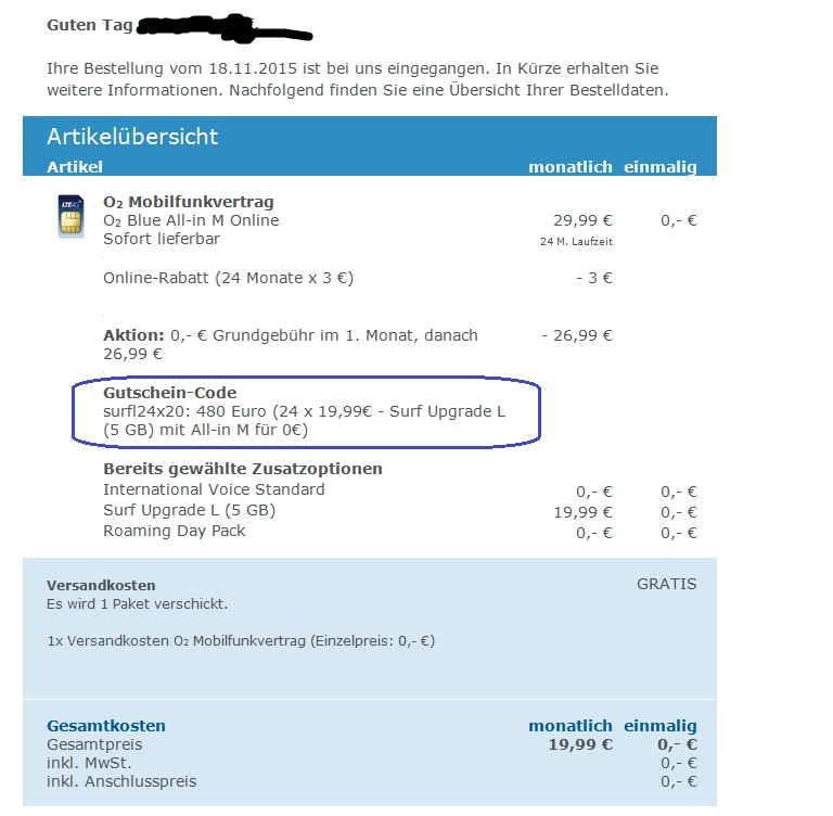 Abrechnung über O2 Abrechnung über O2