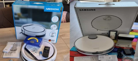Saugroboter günstig vs. teuer - Medion MD18503 (Lolek) vs. Samsung Jet Bot (Bolek)