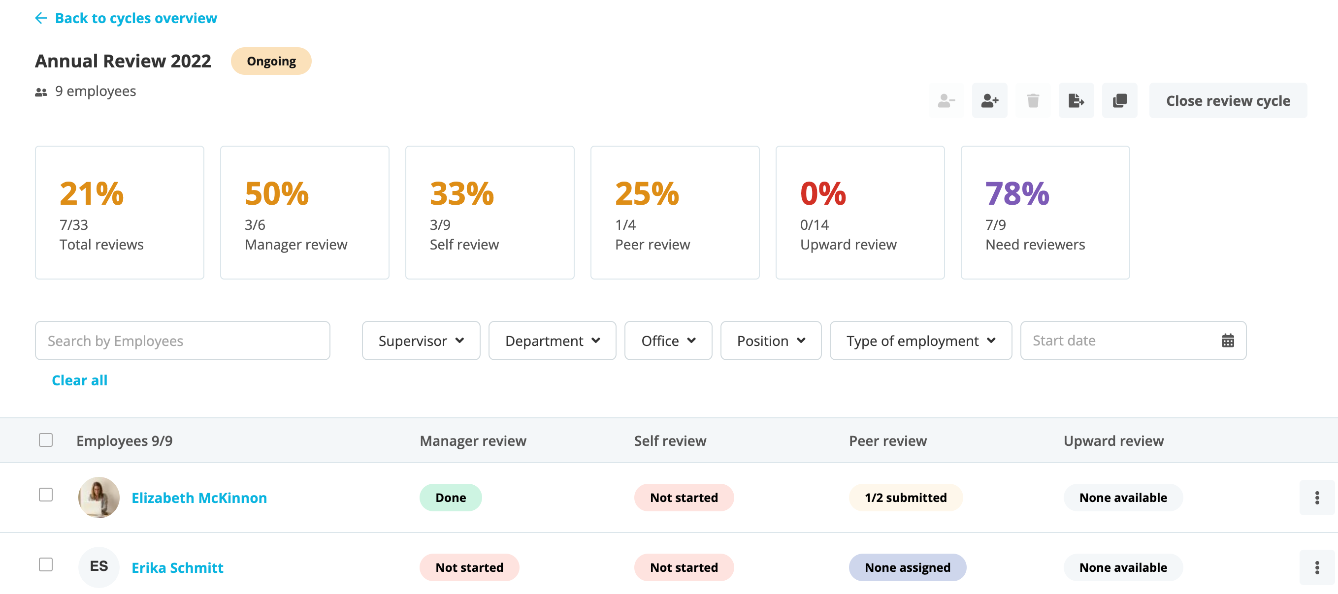 New in Personio: Improvements in the Performance Review Cycle Details Page