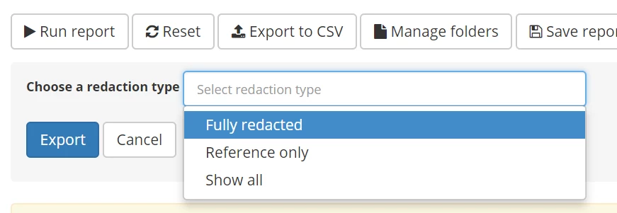 Redaction option.