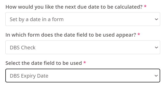 Set by a date in a form.