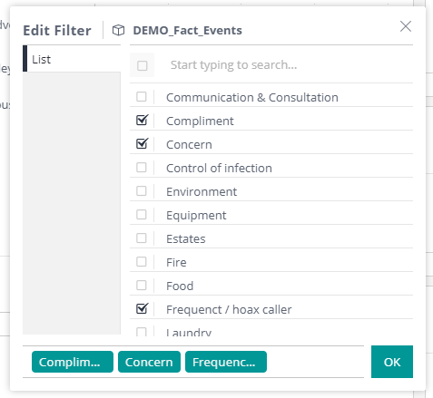 Selecting multiple filters.