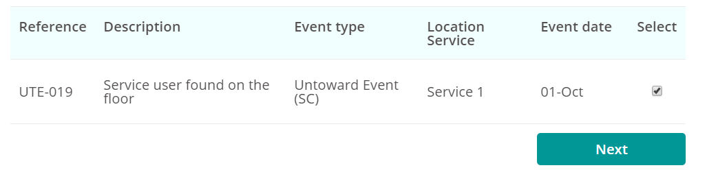 Selecting an event.