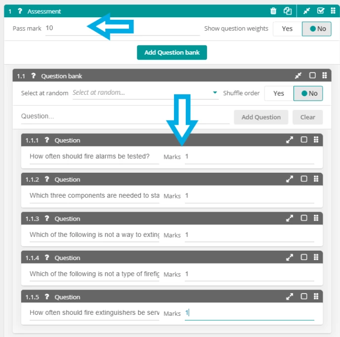 Setting question marks.