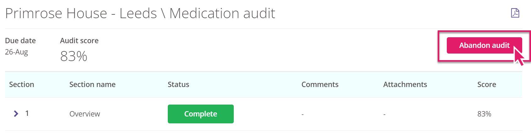 Abandon audit option.