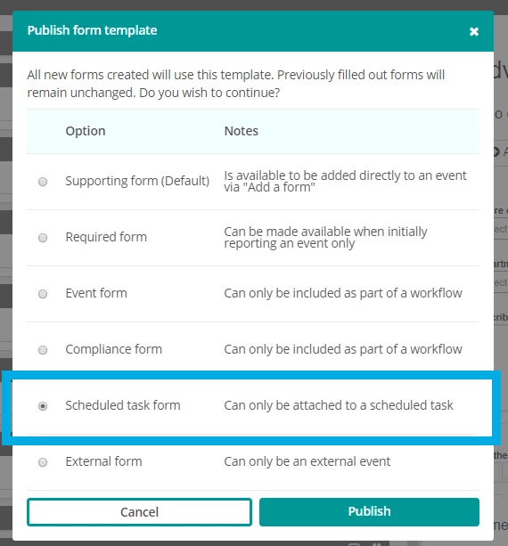 Scheduled task form.