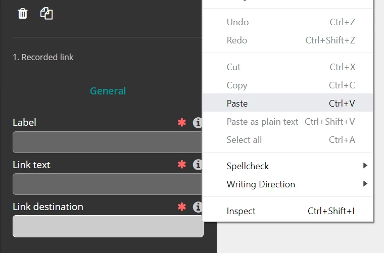 Pasting document URL.