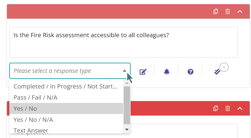 Drop-down of response types.