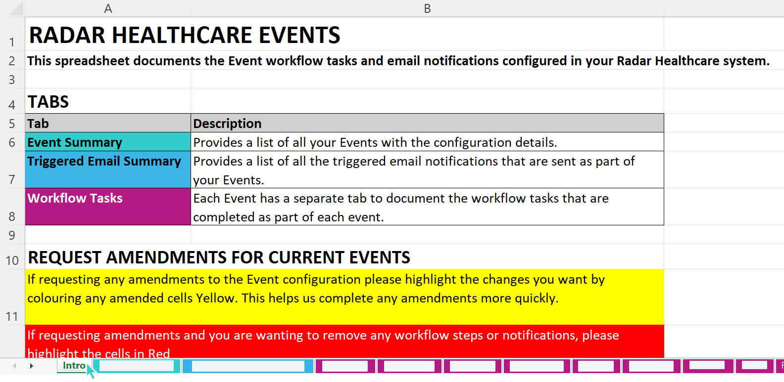 First tab on the event workflow spreadsheet.