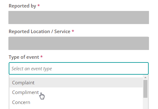 Event type drop-down list.