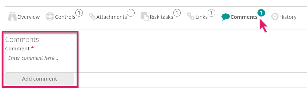 The comments box on a Risk.