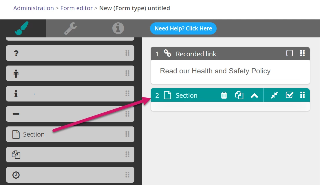 Drag a section into the canvas