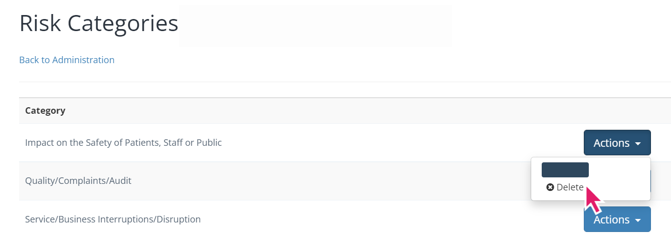 Deleting a Risk Category.