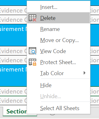 Deleting a Section tab.