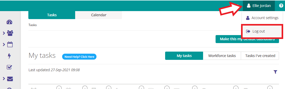 Log out option.