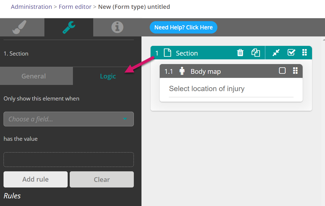 Adding logic to a section.