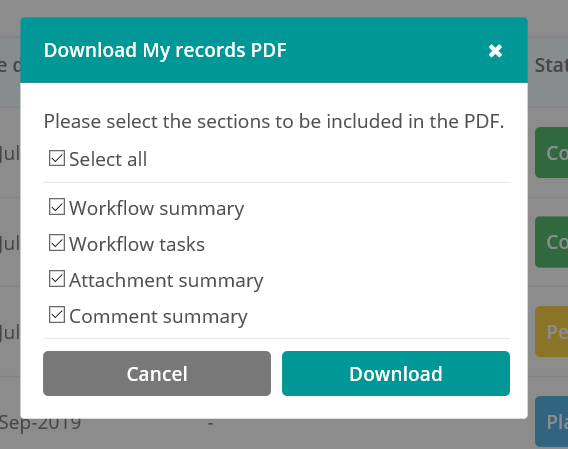 PDF export options.