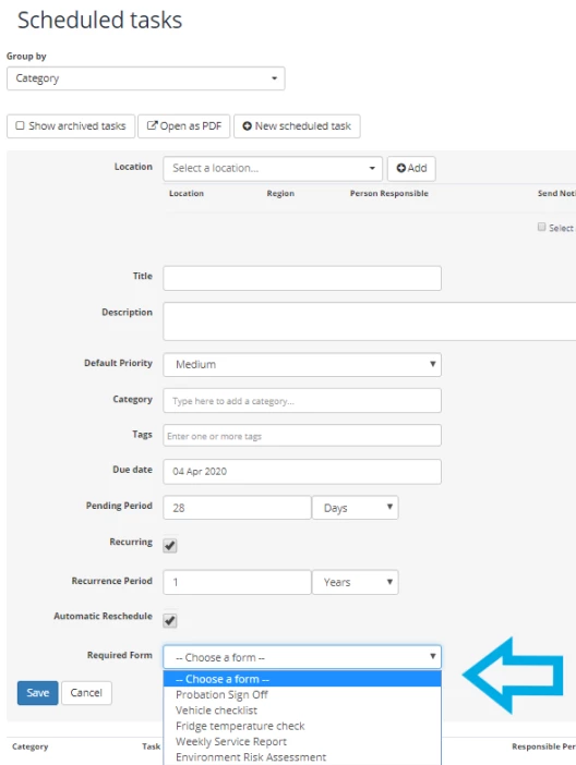 Scheduled task forms.